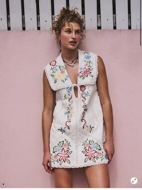 Free People Willow Embroidered Floral Mini Dress S